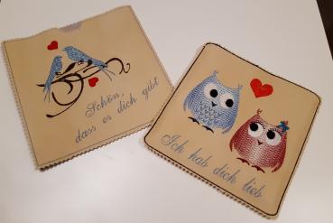 Vollstickdatei Valentinseulen und Valentinsvögel